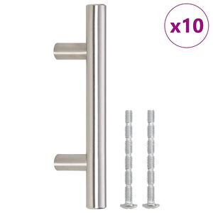 vidaXL Puxadores para m&oacute;veis 10 pcs espa&ccedil;amento entre furos de 64 mm comprimento total de 100 mm a&ccedil;o inoxid&aacute;vel prateado