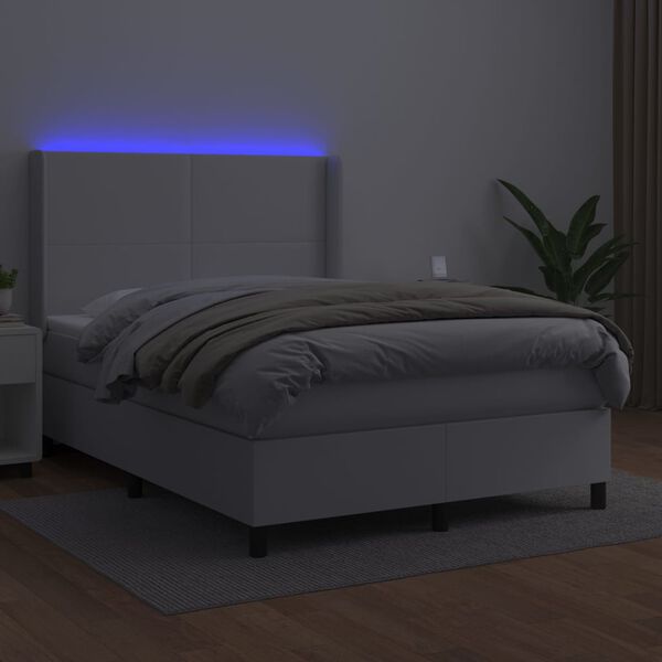 vidaXL Cama box spring c/colch&atilde;o/LED 140x200cm couro artificial branco