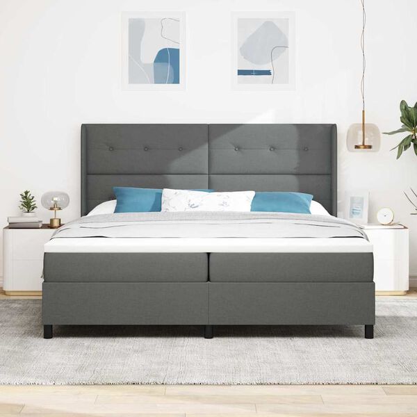 vidaXL Cama Box com colch&atilde;o Cinzento escuro 200 x 200 cm tecido