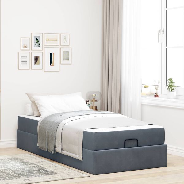 vidaXL Estrutura de cama com colch&atilde;o 2 pcs Cinza Escuro Veludo