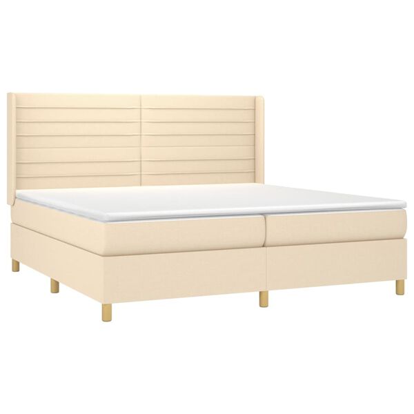 vidaXL Cama box spring c/ colch&atilde;o e LED 200x200 cm tecido cor creme