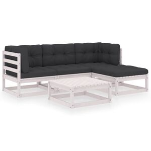 vidaXL 5 pcs conjunto lounge de jardim c/ almofad&otilde;es pinho maci&ccedil;o