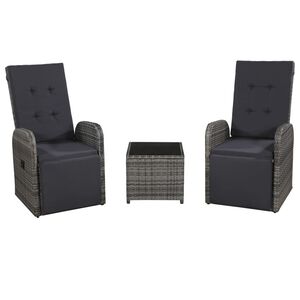 vidaXL 3 pcs conjunto bistr&ocirc; com almofad&otilde;es vime PE cinzento