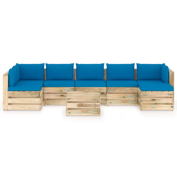 vidaXL 8 pcs conj. lounge jardim c/ almofad&otilde;es madeira impreg. verde