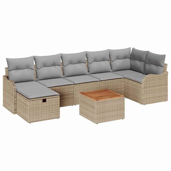 vidaXL Conjunto de Sof&aacute; de Jardim 8 pcs Bege Rattan Sint&eacute;tico