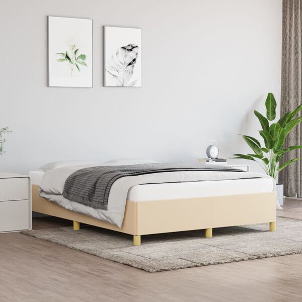 vidaXL Estrutura de cama sem colchão 140x200 cm tecido cor creme