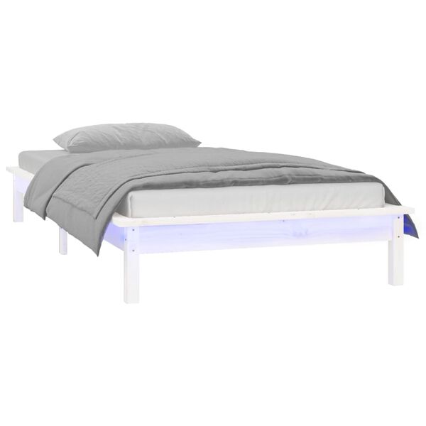 vidaXL Estrutura de cama c/ luzes LEDs 100x200cm madeira maci&ccedil;a branco
