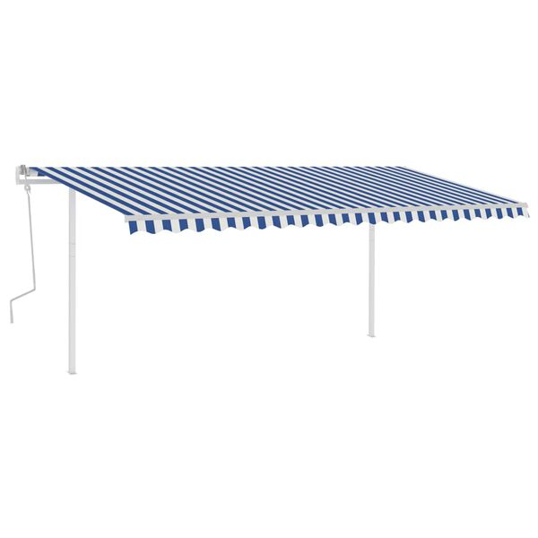 vidaXL Toldo retr&aacute;til manual com luzes LED 5x3 m azul e branco