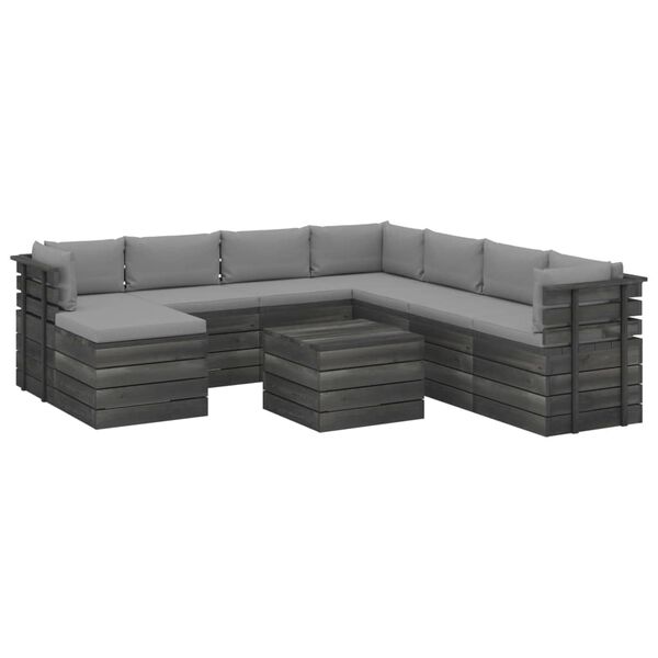vidaXL 9 pcs conjunto lounge de paletes com almofad&otilde;es pinho maci&ccedil;o