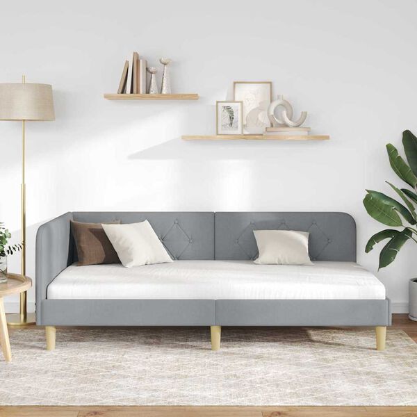 vidaXL Estrutura de Cama de Canto Cinzento-claro 90 x 190 cm tecido