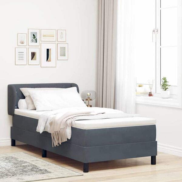 vidaXL Cama Box com colch&atilde;o Cinzento escuro 100 x 200 cm Veludo