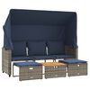 vidaXL Sof&aacute; de jardim de 3 lugares com dossel e banquetas em rattan sint&eacute;tico cinza
