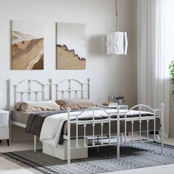 vidaXL Estrutura de cama com cabeceira e p&eacute;s 135x190 cm metal branco