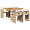 vidaXL 5 pcs conjunto de jantar p/ jardim com almofad&otilde;es vime PE bege