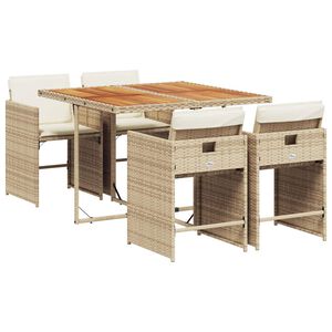 vidaXL 5 pcs conjunto de jantar p/ jardim com almofad&otilde;es vime PE bege