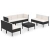 vidaXL 8 pcs conjunto lounge de jardim c/ almofad&otilde;es vime PE preto