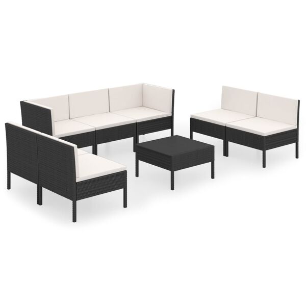 vidaXL 8 pcs conjunto lounge de jardim c/ almofad&otilde;es vime PE preto