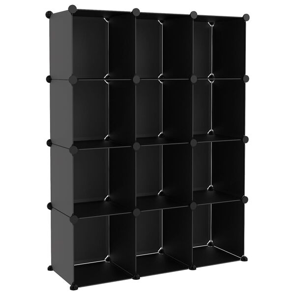 vidaXL Organizador de arrumação com 12 cubos PP preto