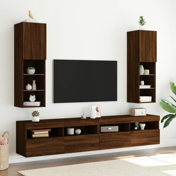 vidaXL M&oacute;vel de TV com luzes LED 30,5x30x102 cm carvalho castanho