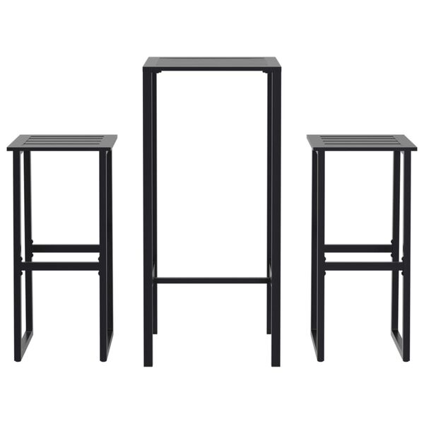 vidaXL Conjunto de bar para jardim 3 pcs a&ccedil;o revestido a p&oacute; preto