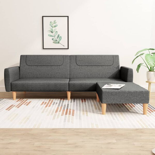 vidaXL Sof&aacute;-cama de 2 lugares c/ apoio de p&eacute;s tecido cinzento-escuro