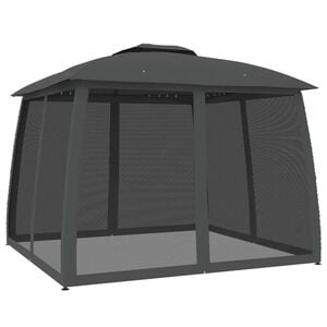 vidaXL Gazebo c/ teto duplo/paredes de malha 2,93x2,93 m a&ccedil;o antracite