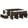 vidaXL 11 pcs conjunto jantar p/ jardim c/ almofad&otilde;es vime PE castanho