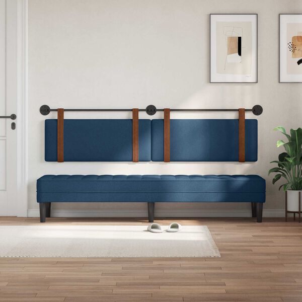 vidaXL Cabeceira Suspensa Liso Azul 210 x 55 x 5 cm PU Antigo