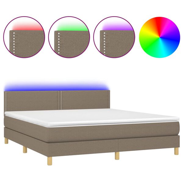 vidaXL Cama box spring colch&atilde;o/LED 180x200cm tecido cinza-acastanhado