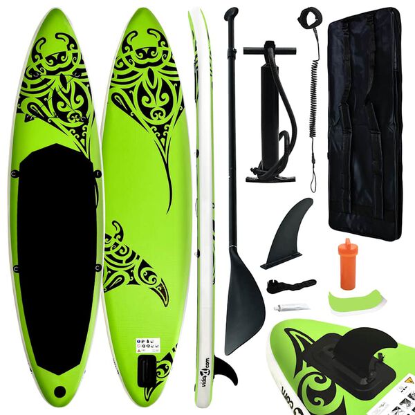 vidaXL Conjunto prancha de paddle SUP insuflável 366x76x15 cm verde