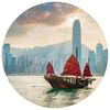 WallArt Papel de parede circular "Skyline with Junk Boat" 142,5 cm