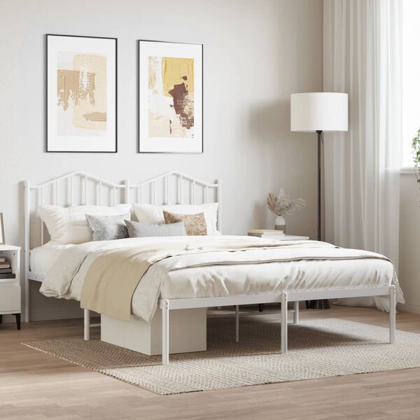 vidaXL Estrutura de cama com cabeceira 140x190 cm metal branco
