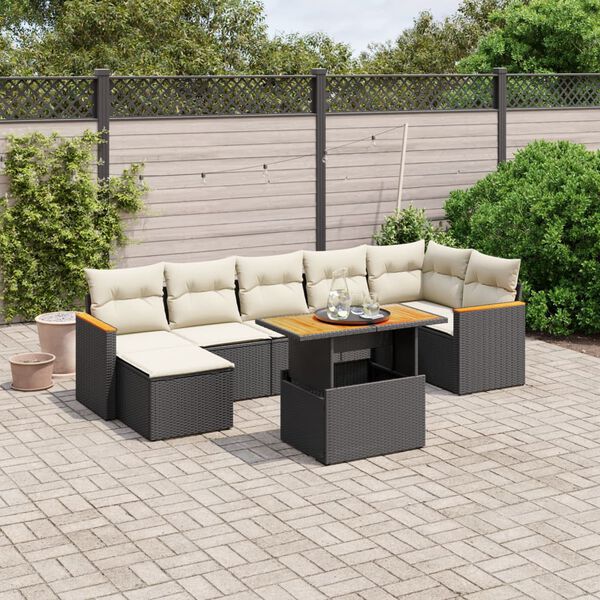 vidaXL 8 pcs conjunto sof&aacute;s de jardim com almofad&otilde;es vime PE preto