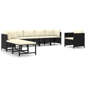 vidaXL 8 pcs conjunto lounge de jardim c/ almofad&otilde;es vime PE preto