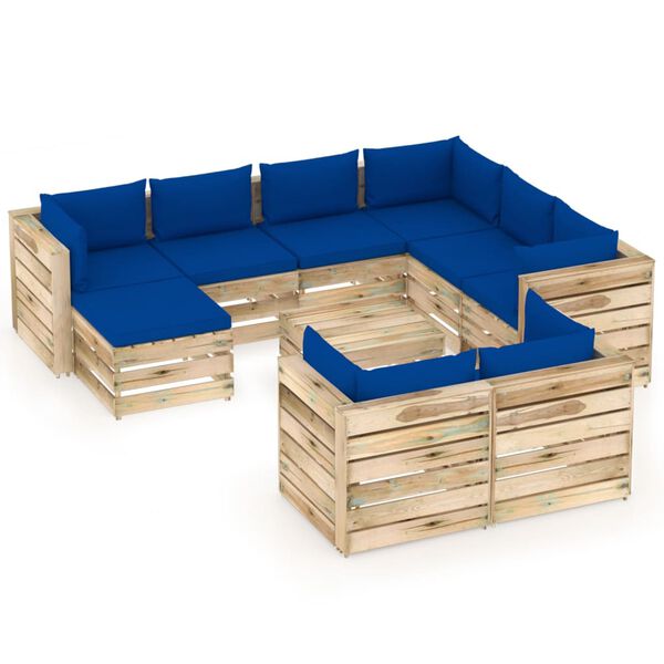 vidaXL 10 pcs conj. lounge jardim c/ almofad&otilde;es madeira impreg. verde