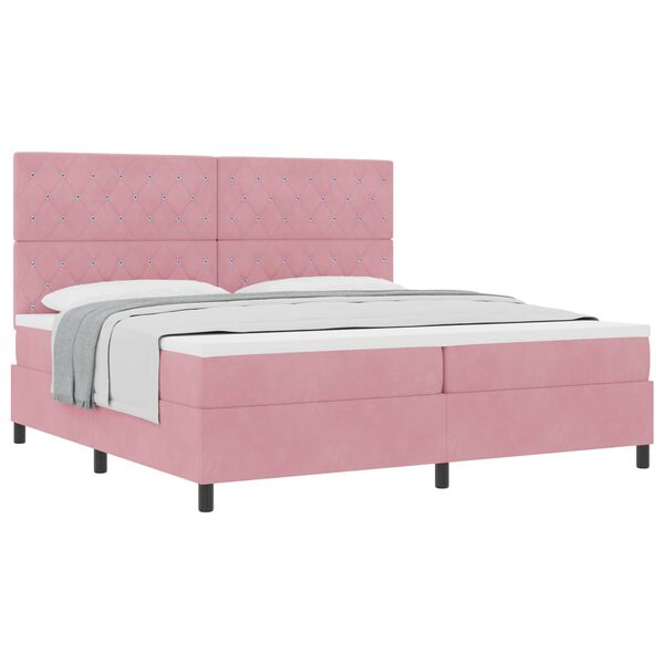 vidaXL Cama Box com colch&atilde;o com cabeceira Rosa 200 x 200 cm tecido