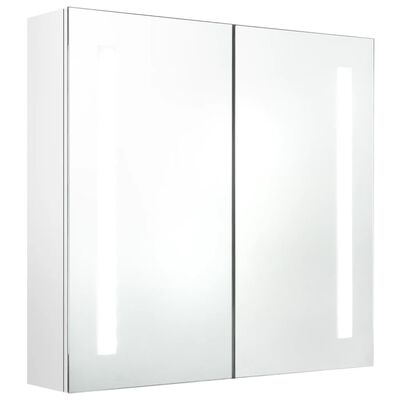 vidaXL Armário espelhado casa de banho LED 62x14x60cm branco brilhante