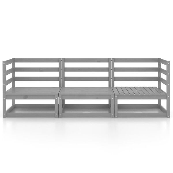 vidaXL Sofá de 3 lugares para jardim pinho maciço cinzento