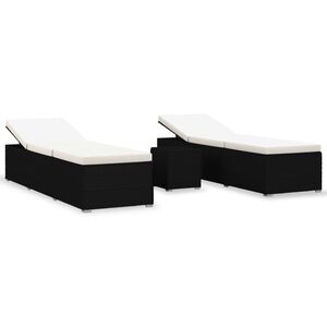 vidaXL 3 pcs espregui&ccedil;adeiras jardim c/ mesa de centro vime PE preto