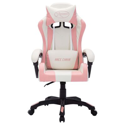 vidaXL Cadeira estilo corrida c/ luzes LED RGB couro artif. rosa/preto