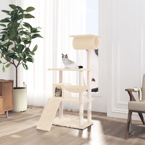 vidaXL &Aacute;rvore p/ gatos c/ postes arranhadores sisal 131 cm cor creme