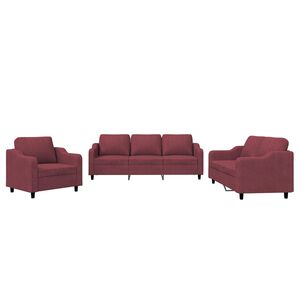 vidaXL 3 pcs conjunto de sof&aacute;s com almofad&otilde;es tecido vermelho tinto