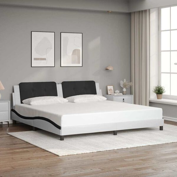 vidaXL Estrutura de cama sem colch&atilde;o Zadar couro artificial branco e preto