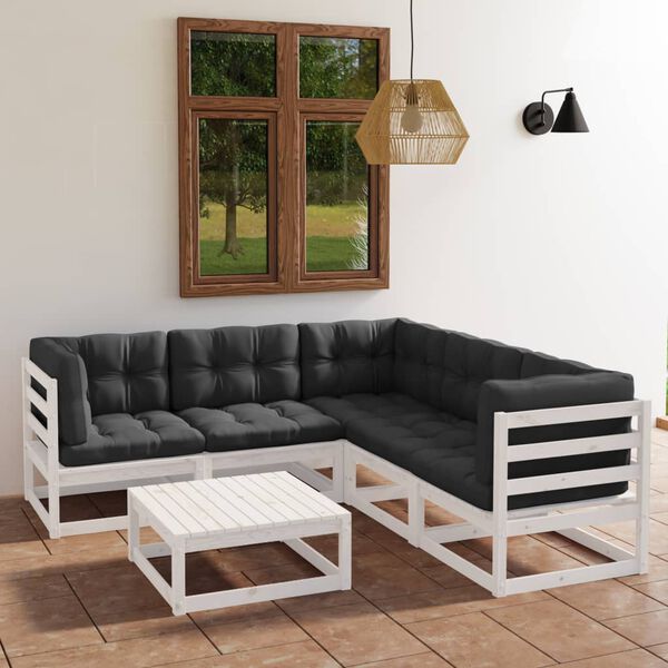 vidaXL 6 pcs conjunto lounge de jardim com almofad&otilde;es pinho maci&ccedil;o