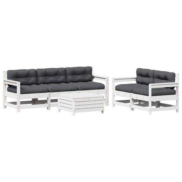 vidaXL 6 pcs conjunto lounge jardim c/ almofad&otilde;es pinho maci&ccedil;o branco