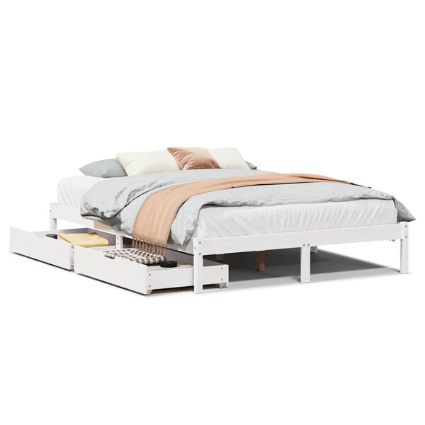 vidaXL Cama sem colch&atilde;o 135x190 cm madeira de pinho maci&ccedil;a branco