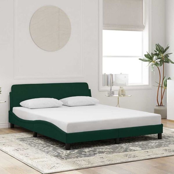 vidaXL Estrutura de cama Dover 160x200 cm veludo verde-escuro
