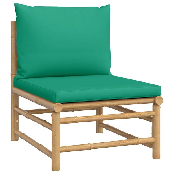 vidaXL 3 pcs conjunto lounge de jardim bambu c/ almofadões verdes