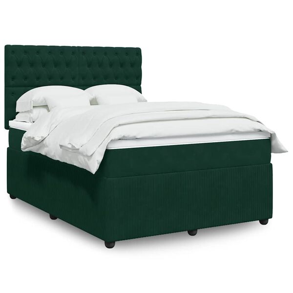 vidaXL Cama com molas/colch&atilde;o 140x200 cm veludo verde-escuro