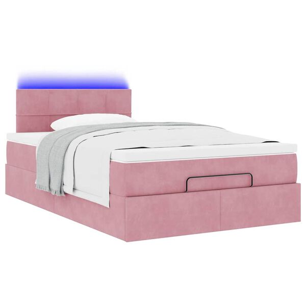 vidaXL Estrutura de cama otomana com colch&atilde;o 120x200 cm veludo rosa